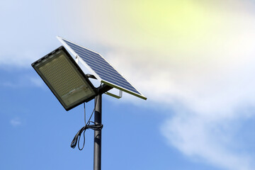 street lamp from solar energy that generates electricity from solar panels. Soft and selective...