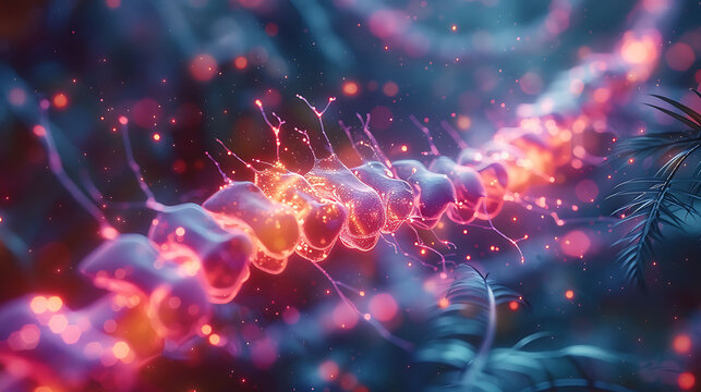 Individual spinal muscular atrophy glowing depiction of deteriorating motor neurons affecting the spine