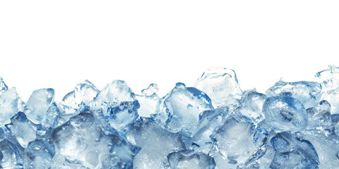 Close Up of Clear Ice Cubes with Copy Space on Isolated Background. Cooling, Refreshment, And Beverage Concept