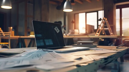 Construction house and building Repair work dof laptop computer and office construction on table : Generative AI