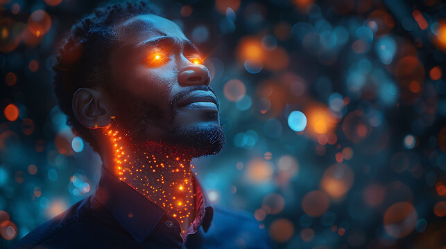 Man experiencing spinal nerve root avulsion glowing depiction of torn spinal nerve causing severe pain