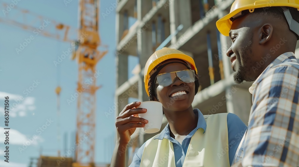 Aufkleber portrait engineer team and people on coffee break at construction site smile architects and black ma