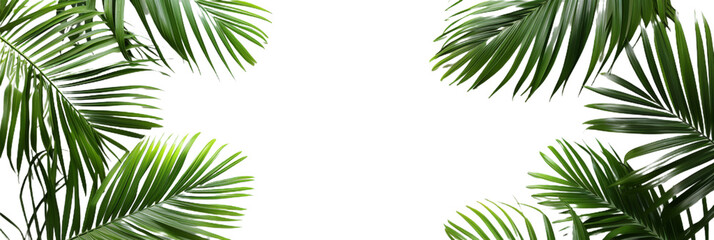 Fototapeta premium Jungle Background with Palm Tree Leaves. Summer Leaves Framed with Copy Space on Isolated Background