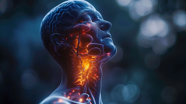 Man hyperthyroidism glowing depiction of the thyroid gland showing excessive hormone production