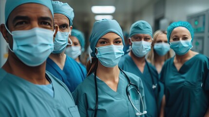 Diverse team of surgeons in an operating room.