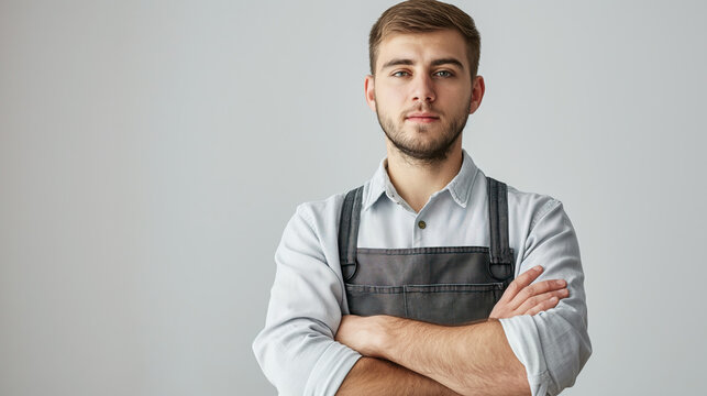 Portrait of a Professional Male Engineer in Work Overalls Standing Confidently with copy space for text