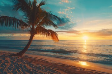 Fototapeta premium Tranquil tropical paradise beach at sunset.