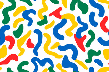 Playful, colorful abstract pattern with organic shapes in primary colors. Perfect for fun, lively, and modern designs.