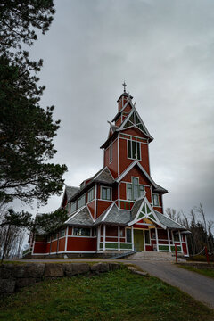 Buksnes Church, in Gravdal, Lofoten, Norway - frontal view