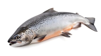Naklejka premium Whole Atlantic Salmon fish isolated on white background with clipping path Full Depth of field Focus stacking : Generative AI