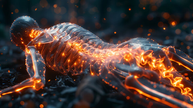 Person transverse myelitis glowing depiction of spinal cord inflammation causing motor and sensory issues