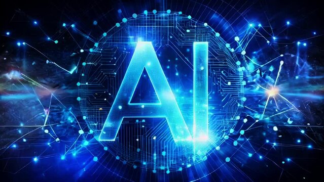 Blue Glowing Letter AI, digital artificial intelligence concept banner