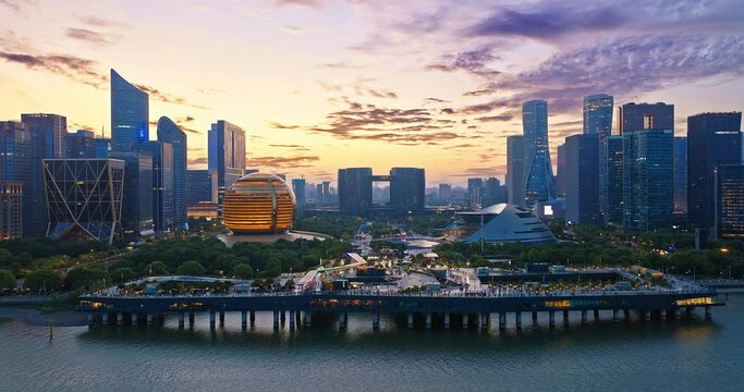 Skyscraper Central Business District buildings background in Hangzhou city