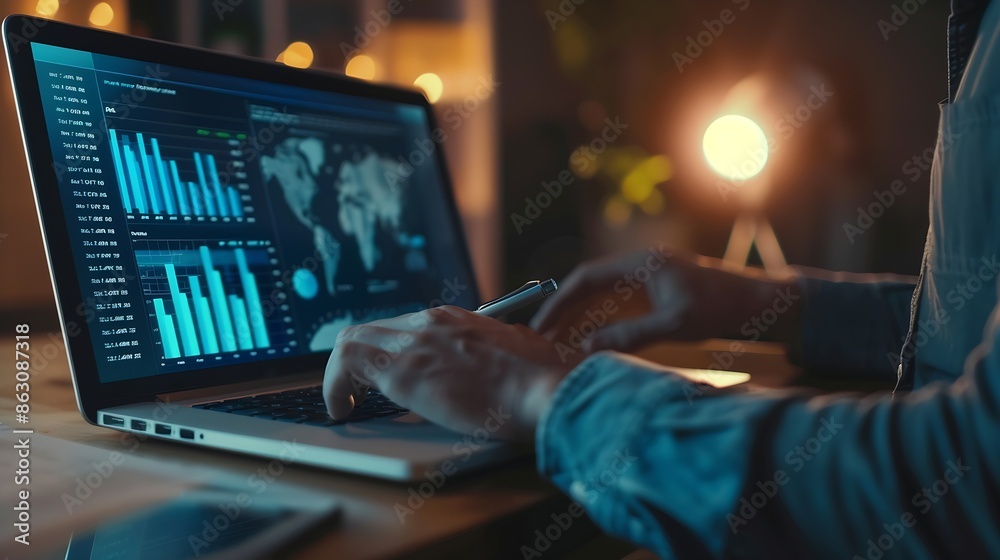 Aufkleber Business intelligence and data analysis concept Analyst team working on financial data analysis dashboard on laptop screen as marketing indication for effective business strategic plan : Generative AI