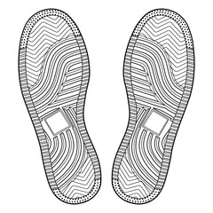 Set of hand drawn sneakers, gym shoes, sole view. Image in different views - front, back, top, side, sole and 3d view. Doodle vector illustration.