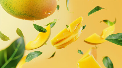 mango slices floating in the air