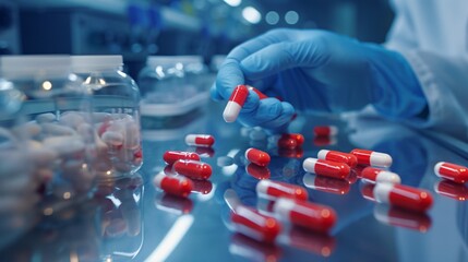 Quantum entangled pills for instant effect, scientist demonstration in high-tech lab