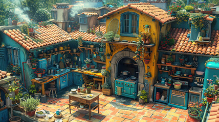 Fototapeta premium Beautiful Rustic Outdoor Kitchen Full Of Charm And Colors