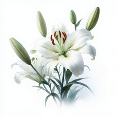 흰 배경, 백합, 수채화 (white background, lily, water colour)