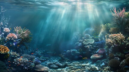 Underwater coral reef landscape super wide : Generative AI