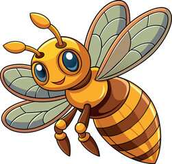 Asian giant colorful cute cartoon style hornet bee flying vector illustration