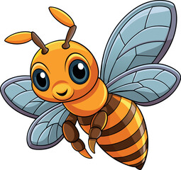 Asian giant colorful cute cartoon style hornet bee flying vector illustration