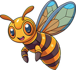 Asian giant colorful cute cartoon style hornet bee flying vector illustration