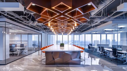 The room includes a large, comfortable seating area with sofas and armchairs, a coffee table, and an open-plan kitchen and dining area in the background. The ceiling has an intricate design with reces