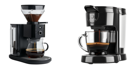 collection of drip coffee machine isolated on transparent background