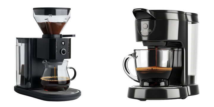 collection of drip coffee machine isolated on transparent background