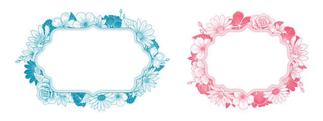 Set of elegant floral logo elements. Borders and dividers, frame corners and branch. Boho Hand drawn line wedding herb, leaves for invitation save the date card. Botanical rustic trendy greenery