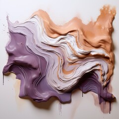 Abstract Swirls of Purple and Terracotta Paint on White Canvas