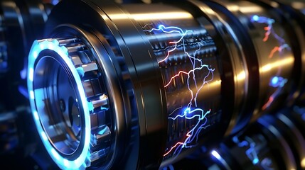 Fototapeta premium Technology battery high power electric energy with a connected c : Generative AI