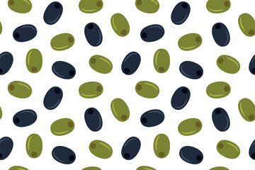 seamless pattern with green and black pitted olives, perfect for food packaging, restaurant menus, kitchen apparel, home decor and stationery- vector illustration