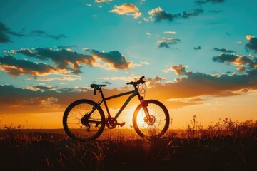 Naklejka premium Silhouette of a bike on sky background on sunset