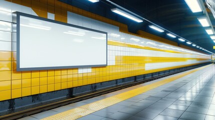 A train is passing by a white billboard. Generate AI image