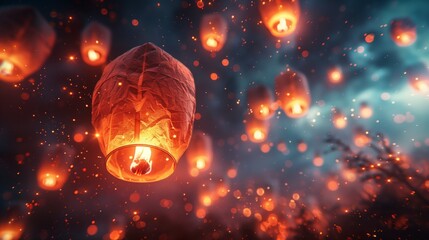 Obraz premium Floating Lanterns Against A Night Sky