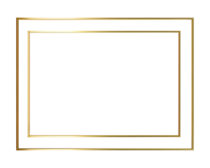 Simple and minimalistic gilded horizontal picture frame, 3d golden rectangle frame for photo, png with transparent background