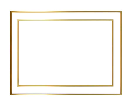 Simple and minimalistic gilded horizontal picture frame, 3d golden rectangle frame for photo, png with transparent background