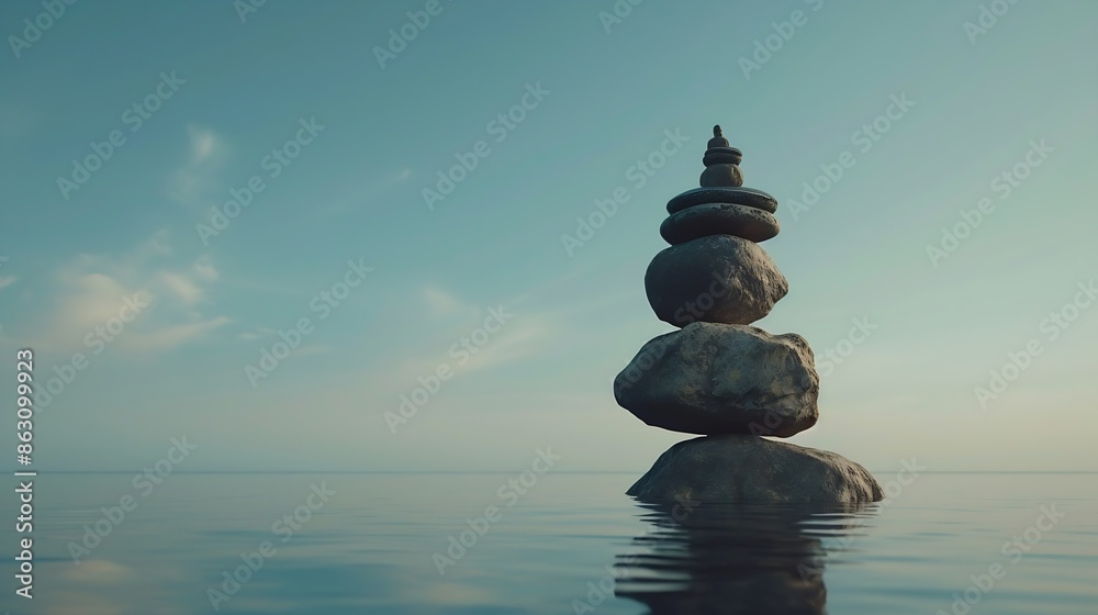 Poster Mindful Balance Scenes that represent a mindful balance between various aspects of life such as work and relaxation These images can appeal to viewers seeking a sense of equilibrium : Generative AI