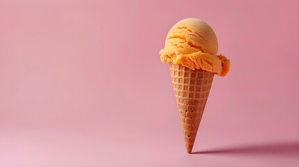 Orange Ice Cream Cone on a pink Background with Copy Space