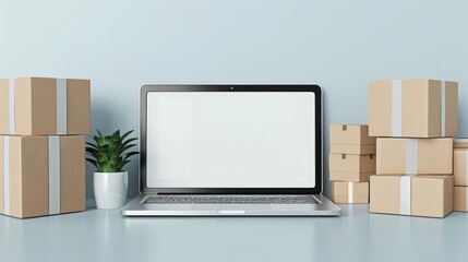 Obraz premium Doctor providing telemedicine service, laptop showing consultation, patient surrounded by delivered packages, home office setup