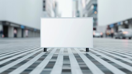 Empty billboard mockup in a busy urban street setting, perfect for showcasing your design to clients, daytime with clear sky, cars and pedestrians in the background