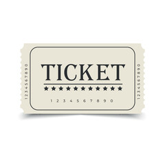 Ticket template design isolated on white background. Festival, cinema, theater, concert, casino, circus, event ticket, front view. Vector illustration