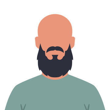 Abstract faceless bald man with beard and mustache. Bald bearded male avatar. Vector illustration