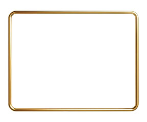 Simple and minimalistic gilded horizontal picture frame with rounded corners, 3d golden rectangle frame for photo, png with transparent background
