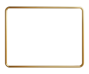 Simple and minimalistic gilded horizontal picture frame with rounded corners, 3d golden rectangle frame for photo, png with transparent background