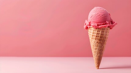 Red Ice Cream Cone on a pink Background with Copy Space