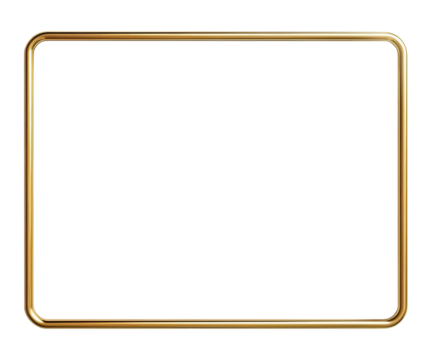 Simple and minimalistic gilded horizontal picture frame with rounded corners, 3d golden rectangle frame for photo, png with transparent background