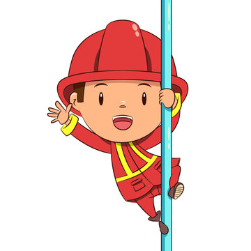 recommend clip art: Child firefighter sliding pole